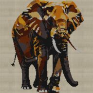 elephant-with-raised-trun full cross stitch design mockup without frame, realistic embroidery preview