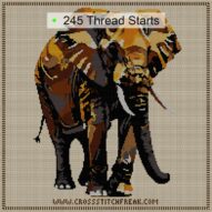 elephant-with-raised-trun cross stitch start point map with highlighted thread start positions in the full design