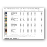 fox-curled-around-moon thread color chart with DMC, Anchor, Sullivans, J&P Coats and Maxi color references