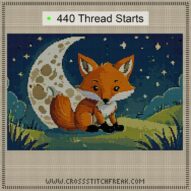 fox-curled-around-moon cross stitch start point map with highlighted thread start positions in the full design