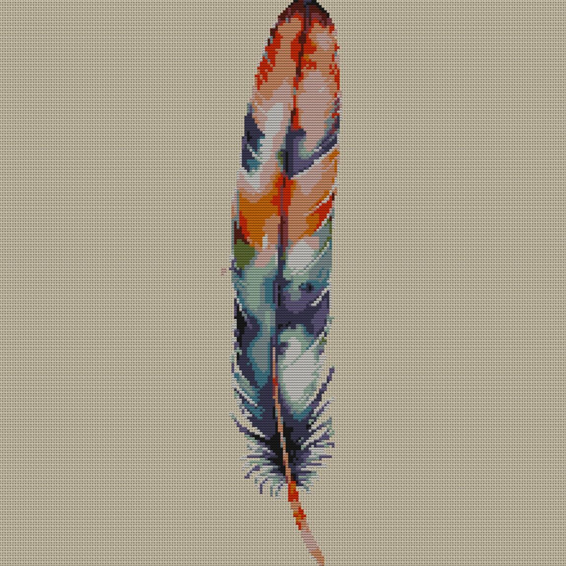 feather full cross stitch design mockup without frame, realistic embroidery preview