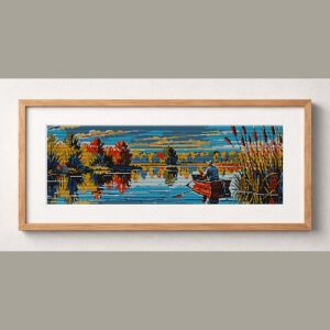 fishing-bobber framed cross stitch mockup, realistic finished embroidery design, PDF pattern digital download