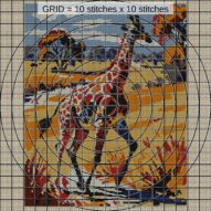 giraffe-galloping-with-sc close-up cross stitch detail showing color changes, confetti areas and stitch texture