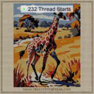 giraffe-galloping-with-sc cross stitch start point map with highlighted thread start positions in the full design