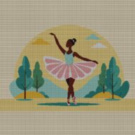 ballerina-carrying-costum full cross stitch design mockup without frame, realistic embroidery preview