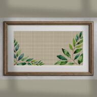 diploma-scroll alternative framed cross stitch mockup, realistic finished embroidery presentation
