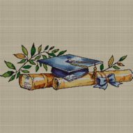 graduation-cap full cross stitch design mockup without frame, realistic embroidery preview