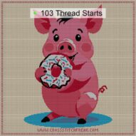 pig-eating-donut cross stitch start point map with highlighted thread start positions in the full design