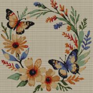 wildflower-wreath full cross stitch design mockup without frame, realistic embroidery preview