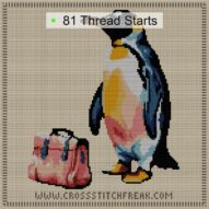 penguin-with-briefcase cross stitch start point map with highlighted thread start positions in the full design