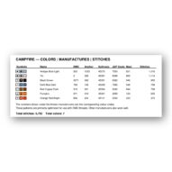 campfire thread color chart with DMC, Anchor, Sullivans, J&P Coats and Maxi color references