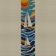 sailboat full cross stitch design mockup without frame, realistic embroidery preview