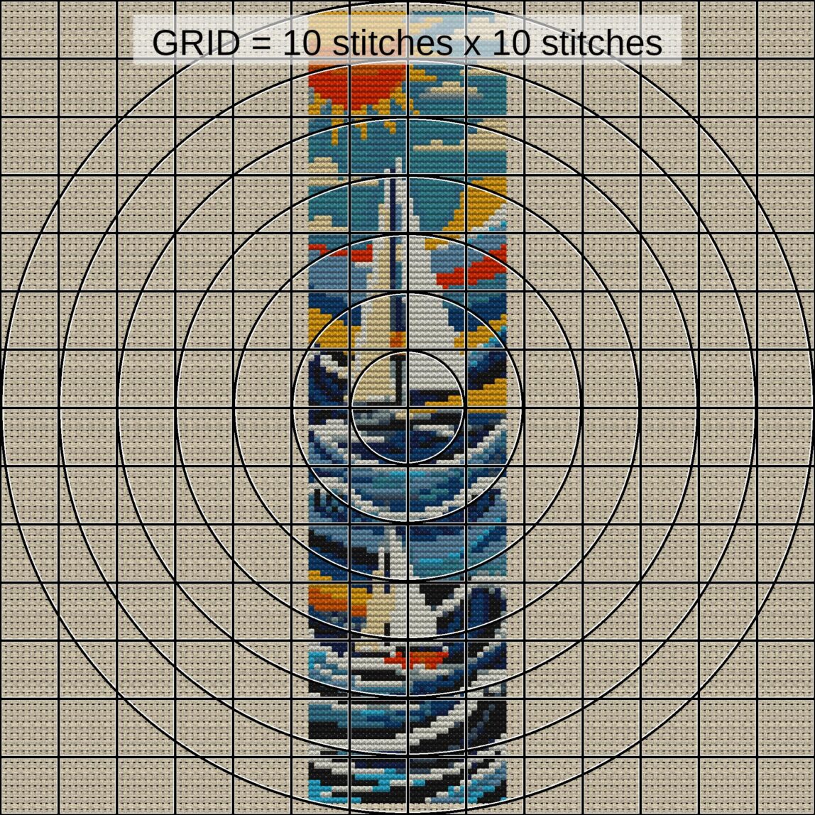sailboat close-up cross stitch detail showing color changes, confetti areas and stitch texture