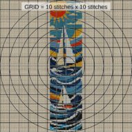 sailboat close-up cross stitch detail showing color changes, confetti areas and stitch texture