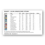 sailboat thread color chart with DMC, Anchor, Sullivans, J&P Coats and Maxi color references