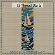 sailboat cross stitch start point map with highlighted thread start positions in the full design