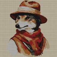 adventurer-wolf-portrait full cross stitch design mockup without frame, realistic embroidery preview