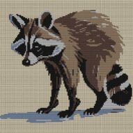 anxious-raccoon full cross stitch design mockup without frame, realistic embroidery preview
