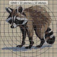 anxious-raccoon close-up cross stitch detail showing color changes, confetti areas and stitch texture
