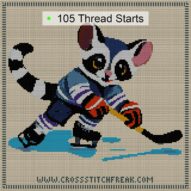 lemur-hockey cross stitch start point map with highlighted thread start positions in the full design