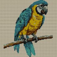 macaw-parrot full cross stitch design mockup without frame, realistic embroidery preview