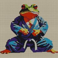frog-karate full cross stitch design mockup without frame, realistic embroidery preview
