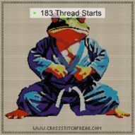 frog-karate cross stitch start point map with highlighted thread start positions in the full design