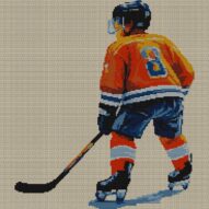young-hockey-player full cross stitch design mockup without frame, realistic embroidery preview