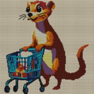 ferret-shopping-cart full cross stitch design mockup without frame, realistic embroidery preview