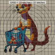 ferret-shopping-cart close-up cross stitch detail showing color changes, confetti areas and stitch texture
