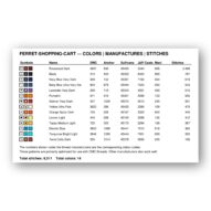 ferret-shopping-cart thread color chart with DMC, Anchor, Sullivans, J&P Coats and Maxi color references