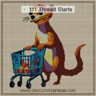 ferret-shopping-cart cross stitch start point map with highlighted thread start positions in the full design