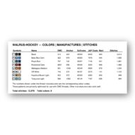 walrus-hockey thread color chart with DMC, Anchor, Sullivans, J&P Coats and Maxi color references