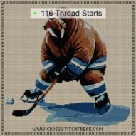 walrus-hockey cross stitch start point map with highlighted thread start positions in the full design