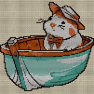 hamster-boat full cross stitch design mockup without frame, realistic embroidery preview
