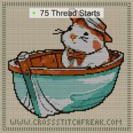 hamster-boat cross stitch start point map with highlighted thread start positions in the full design
