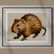 muskrat-seeds alternative framed cross stitch mockup, realistic finished embroidery presentation