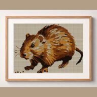 muskrat-seeds framed cross stitch mockup, realistic finished embroidery design, PDF pattern digital download