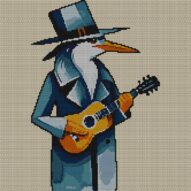 heron-guitar full cross stitch design mockup without frame, realistic embroidery preview