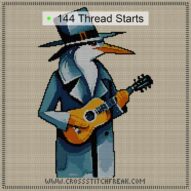 heron-guitar cross stitch start point map with highlighted thread start positions in the full design