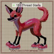 cool-pink-fox cross stitch start point map with highlighted thread start positions in the full design