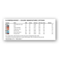 clownfish-hockey thread color chart with DMC, Anchor, Sullivans, J&P Coats and Maxi color references