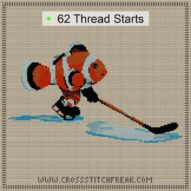 clownfish-hockey cross stitch start point map with highlighted thread start positions in the full design