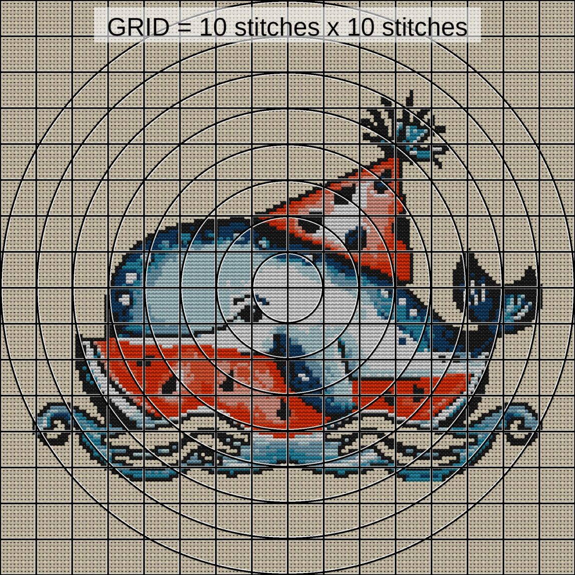 whale-watermelon-party zoomed stitching detail whale-watermelon-party close-up cross stitch detail showing color changes, confetti areas and stitch texture