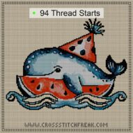 whale-watermelon-party cross stitch start point map with highlighted thread start positions in the full design