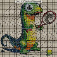 cute-lizard-tennis close-up cross stitch detail showing color changes, confetti areas and stitch texture