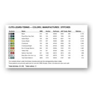 cute-lizard-tennis thread color chart with DMC, Anchor, Sullivans, J&P Coats and Maxi color references