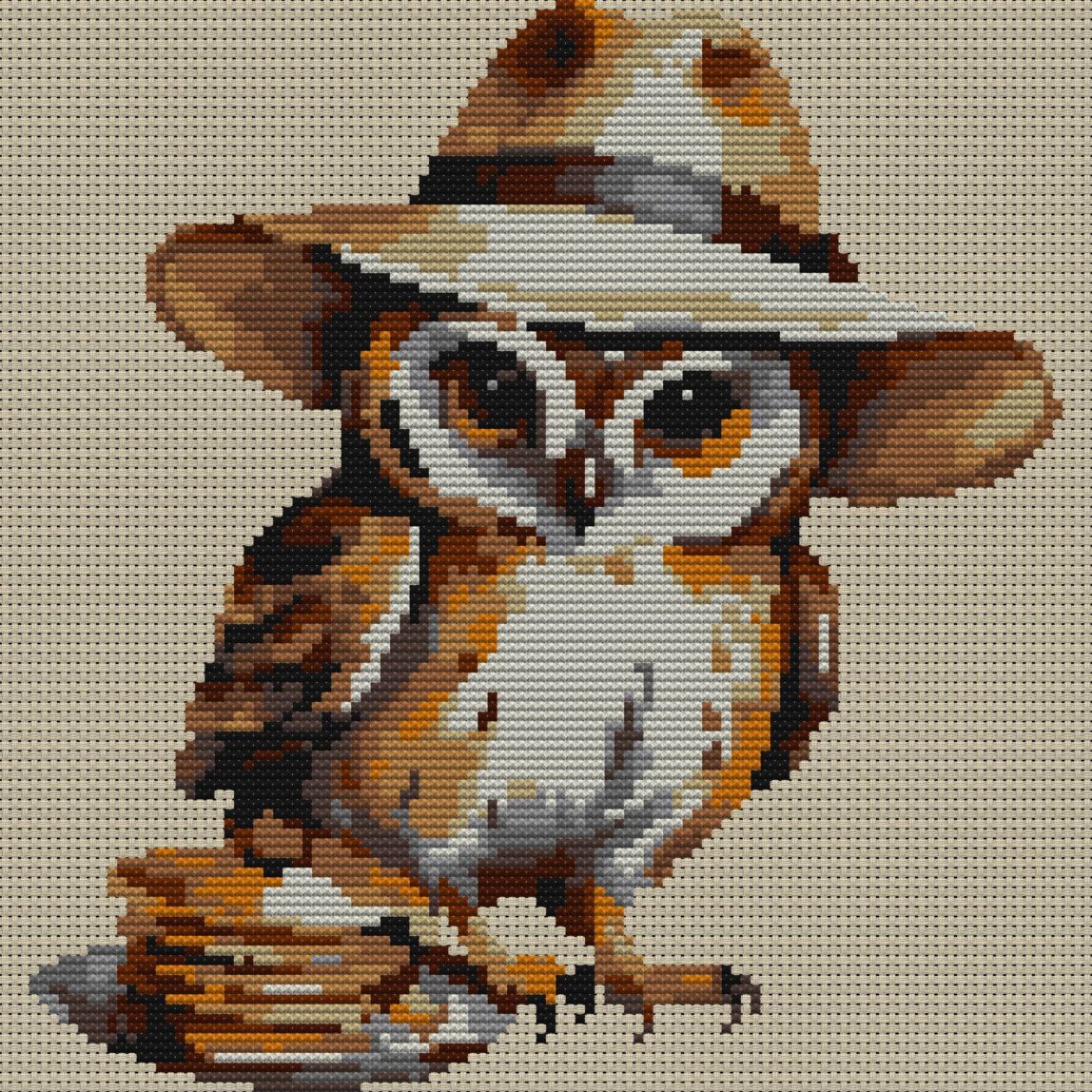 owl-pancakes full design mockup without frame owl-pancakes full cross stitch design mockup without frame, realistic embroidery preview