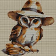 owl-pancakes full cross stitch design mockup without frame, realistic embroidery preview