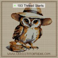 owl-pancakes cross stitch start point map with highlighted thread start positions in the full design
